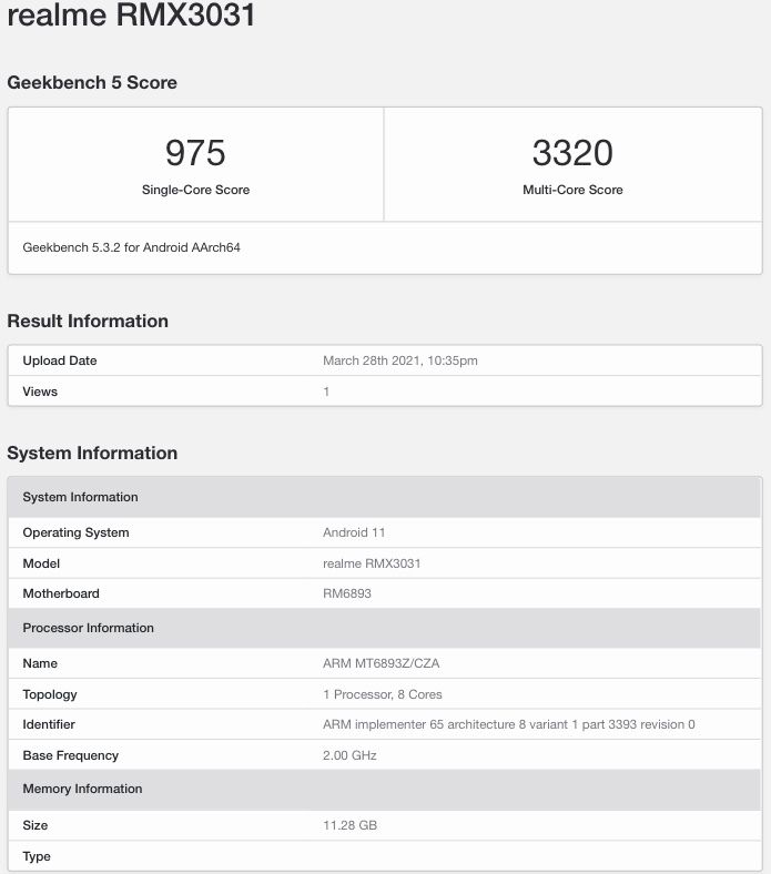 مواصفات ريلمي جي تي نيو - Realme GT Neo تظهر على منصة GEEKBENCH 3 مواصفات ريلمي جي تي نيو - Realme GT Neo تظهر على منصة GEEKBENCH