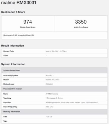 Realme-RMX3031-Geekbench-8GB-RAM