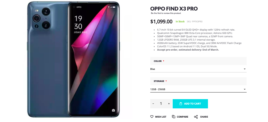 OPPO FIND X3 Pro 5G 12GB/256GB Snapdragon 888 6.7 Screen 120HZ 50MP 65W  Charge 