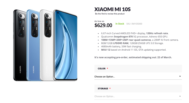 xiaomi mi 10s giztop listing