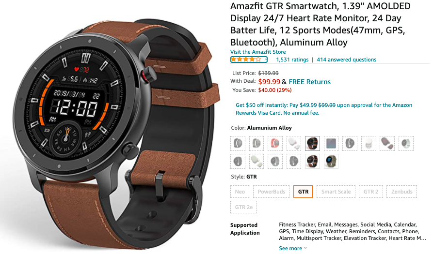 amazfit gtr smartwatch