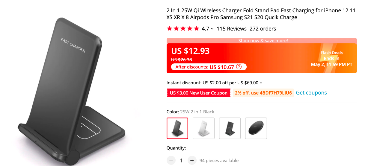 2 in 1 Foldable Qi Wireless charger