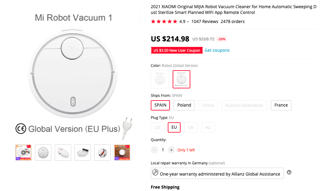 xiaomi mjia robot vacuum cleaner