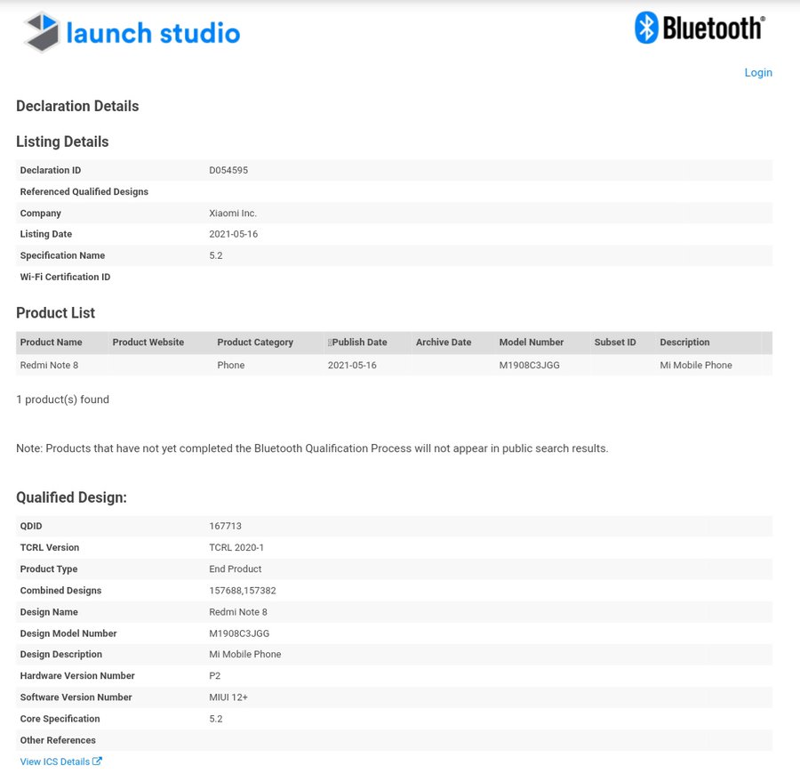 Redmi Note 8 (2021) Bluetooth SIG