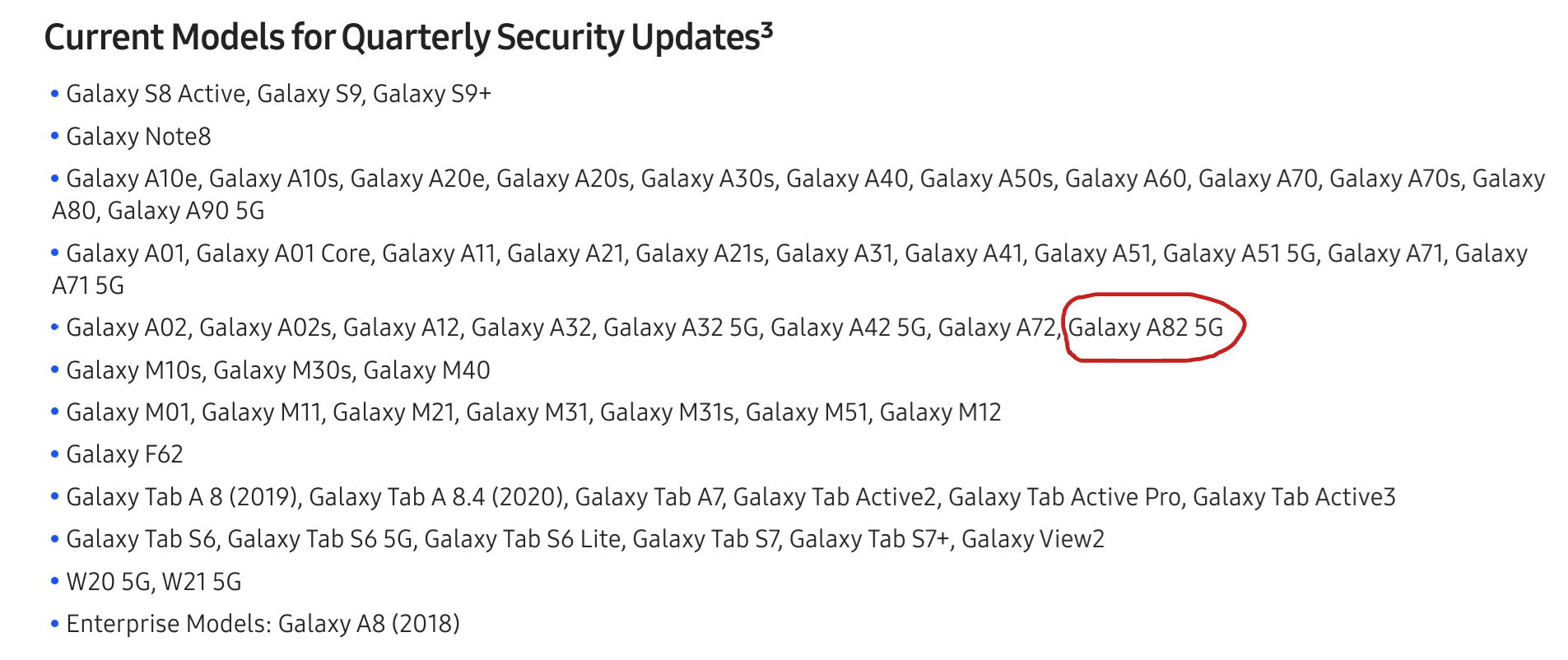 Samsung Galaxy A82 5G Quarterly Security Updates
