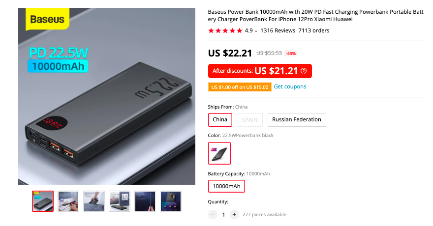 Baseus 10000mAh power bank