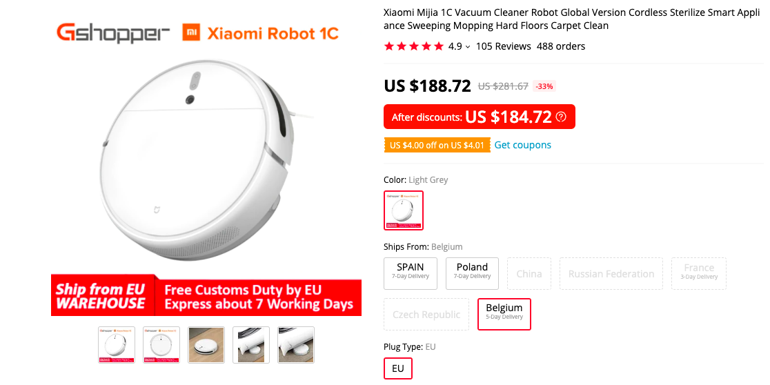 Xiaomi Mijia 1C Robot Vacuum Cleaner