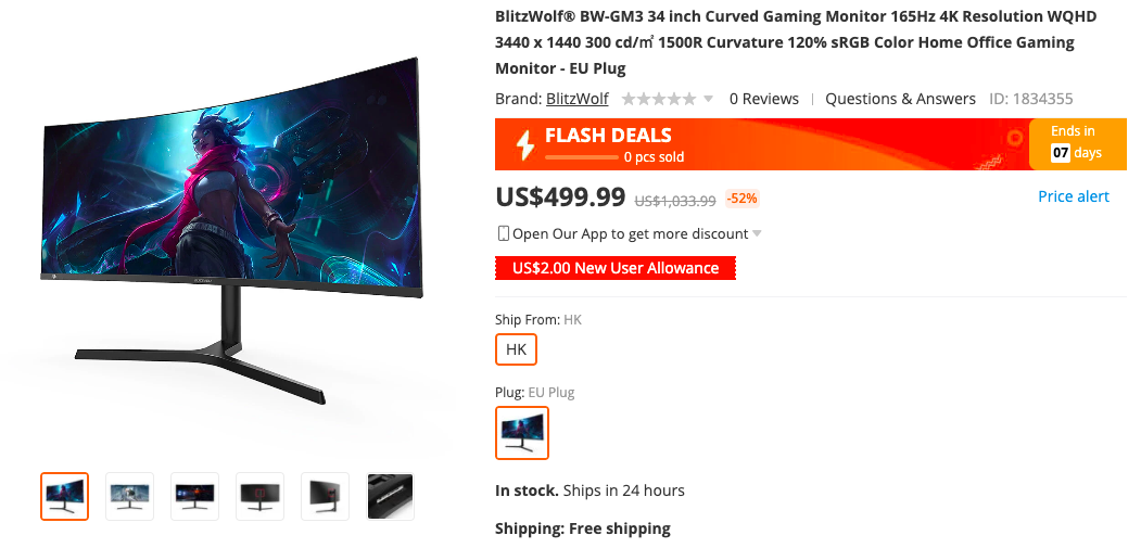 BlitzWolf 34" Curved Gaming Monitor