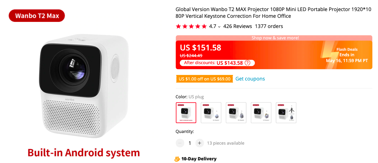 Wanbo T2 Max Mini Projector