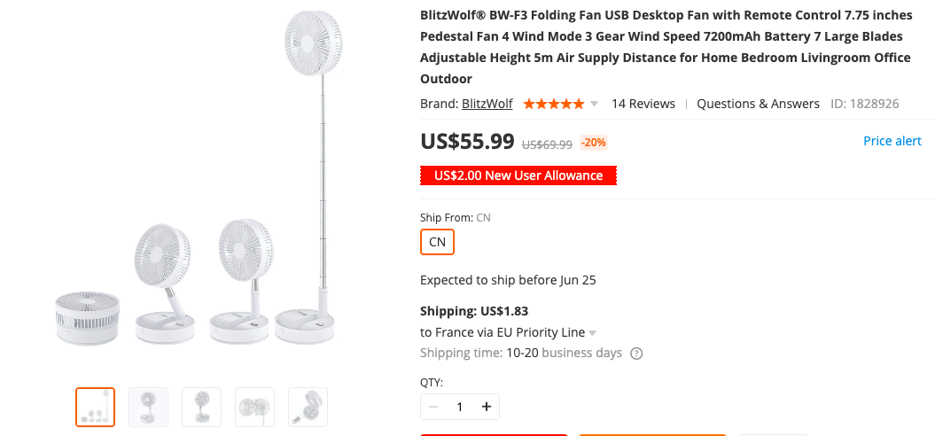 BlitzWolf Bw-F3 Folding Fan 