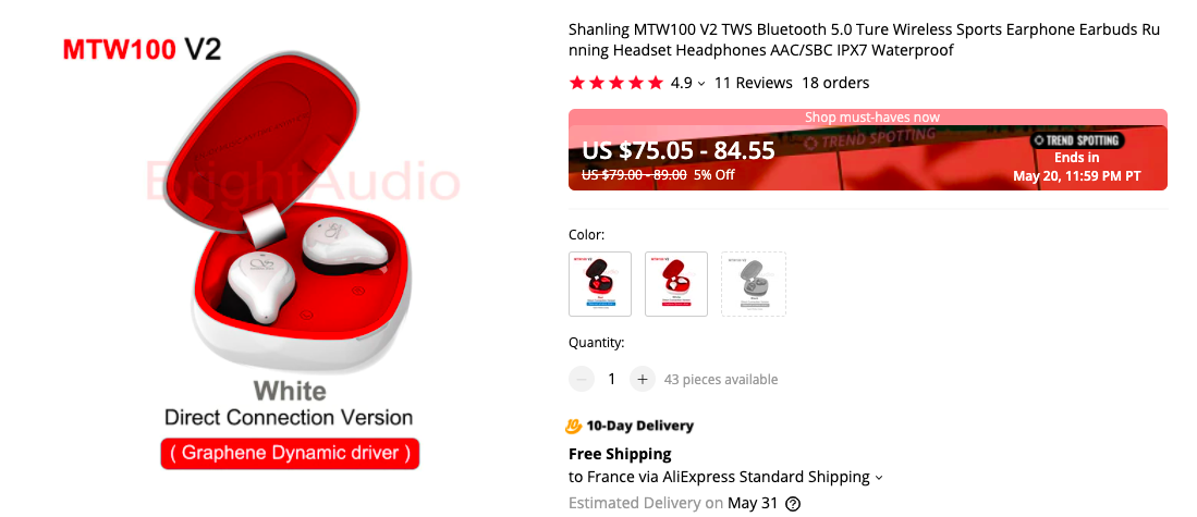 Shanling MTW100 V2 TWS Earphone.