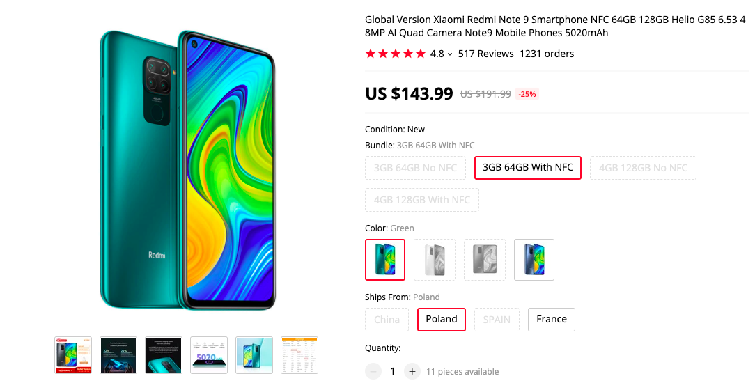 Redmi Note 9 deal
