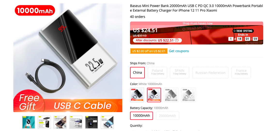 Basesu 10000mAh Mini Power Bank