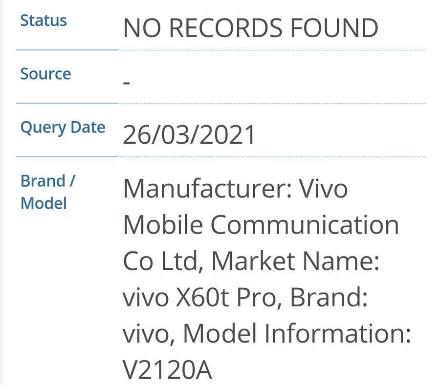 Vivo X60t Pro IMEI database