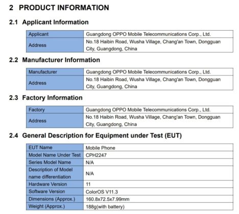 OPPO Reno6 Pro FCC