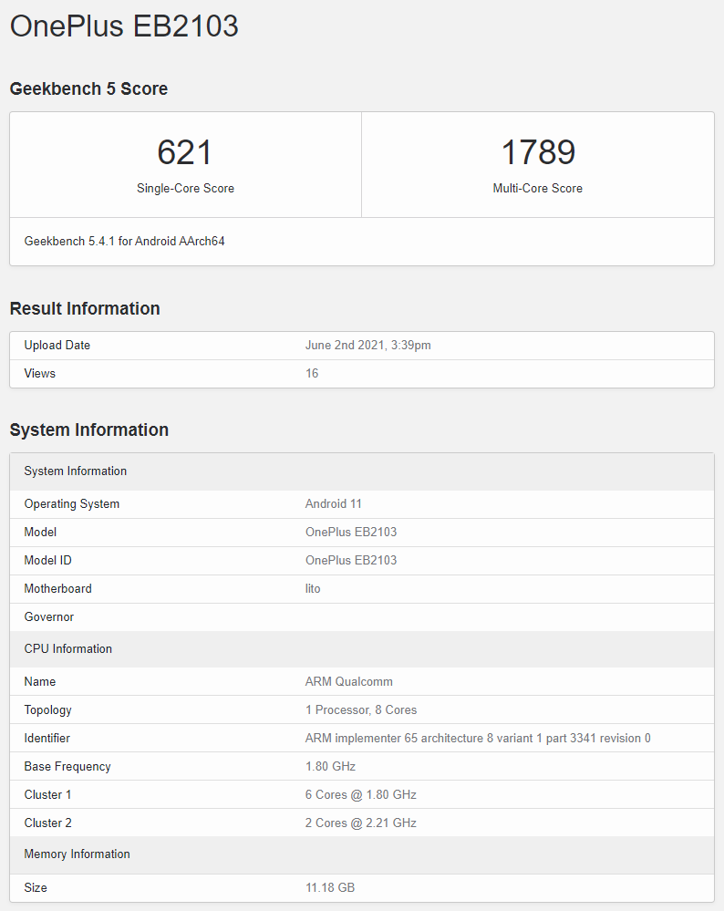 Oneplus Nord CE 5G Geekbench