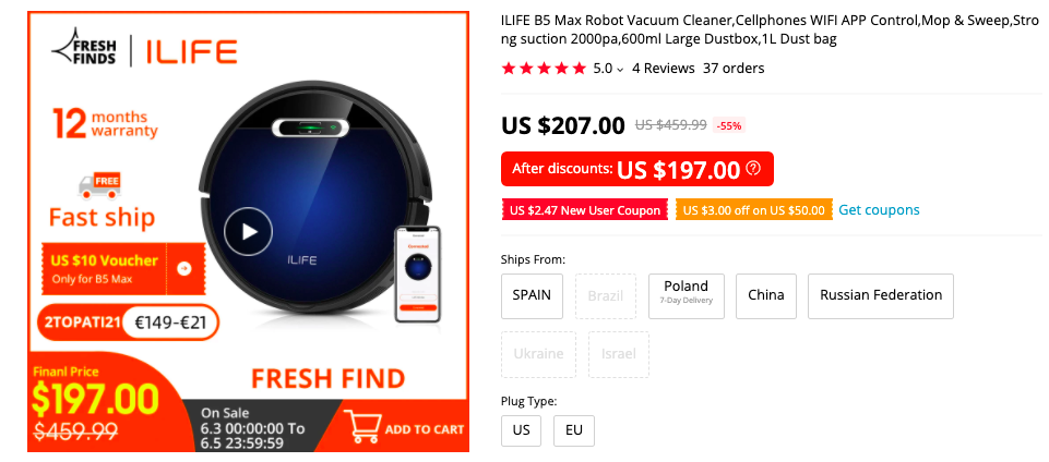 ILIFE B5 Max Robot Vacuum Cleaner