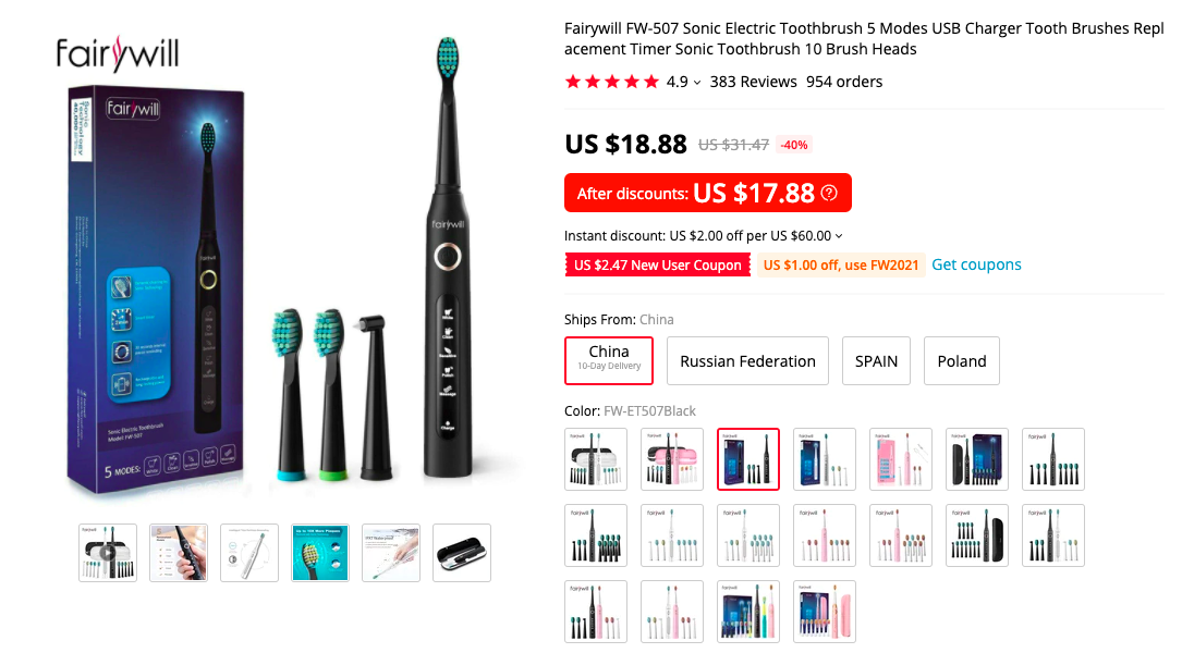 Fairywill FW-ET507 Sonic Electric Toothbrush