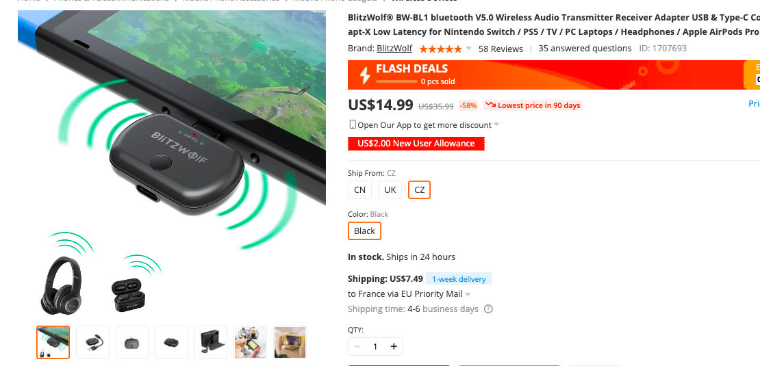 BlitzWolf BW- BL1 Bluetooth Wireless Audio Transmitter 