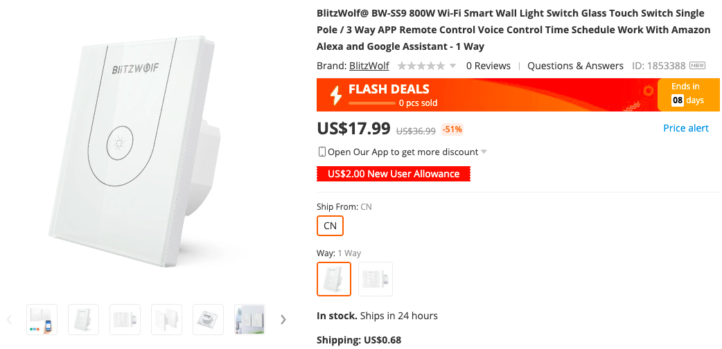 BlitzWolf BW-SS9 WiFi Smart Wall Light Switch
