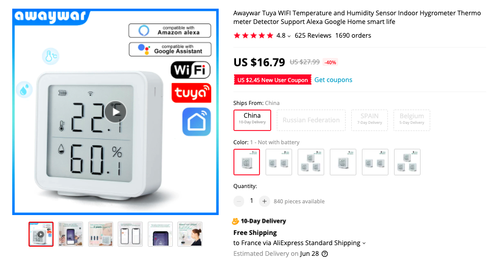 Awaywar Tuya Temperature and Humidity Sensor