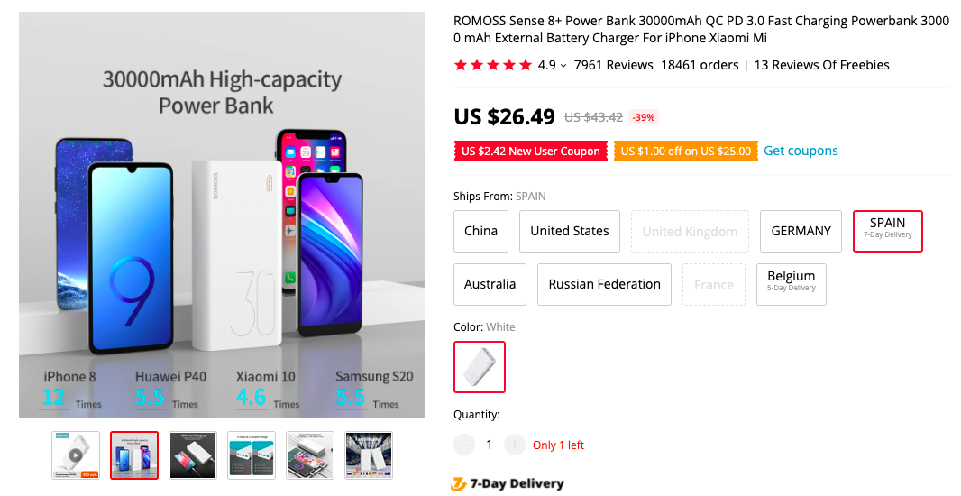 ROMOSS Sense 8+ 30000mAh Power Bank 