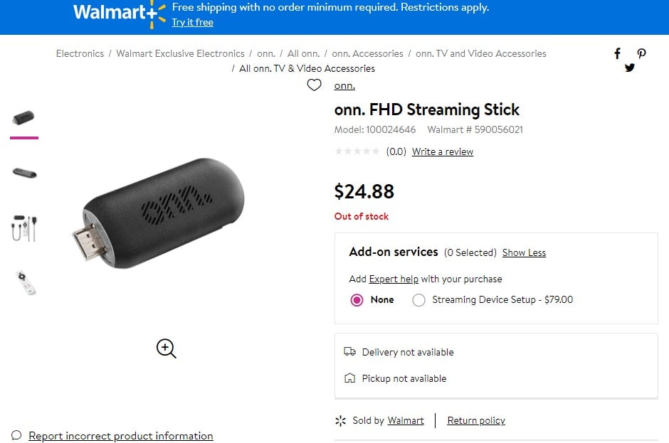 onn. FHD Streaming Stick listing