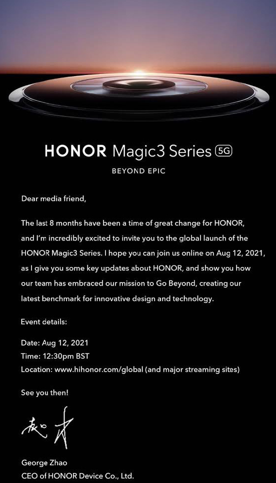 Honor Magic3 series invite