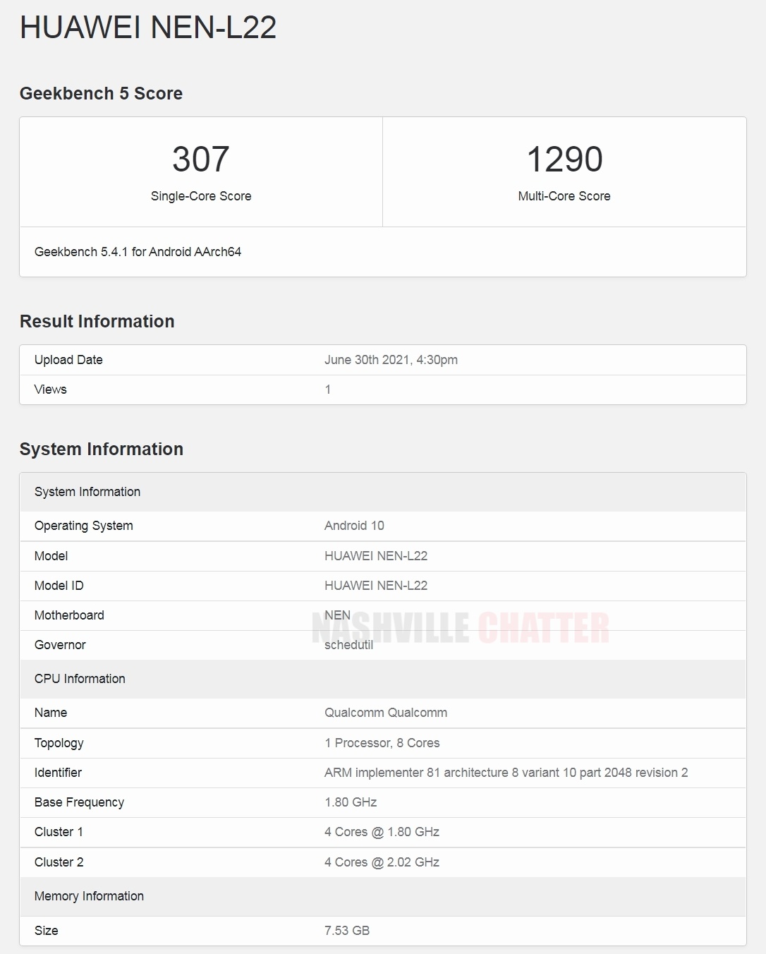 Huawei Nova 8i's Geekbench listing