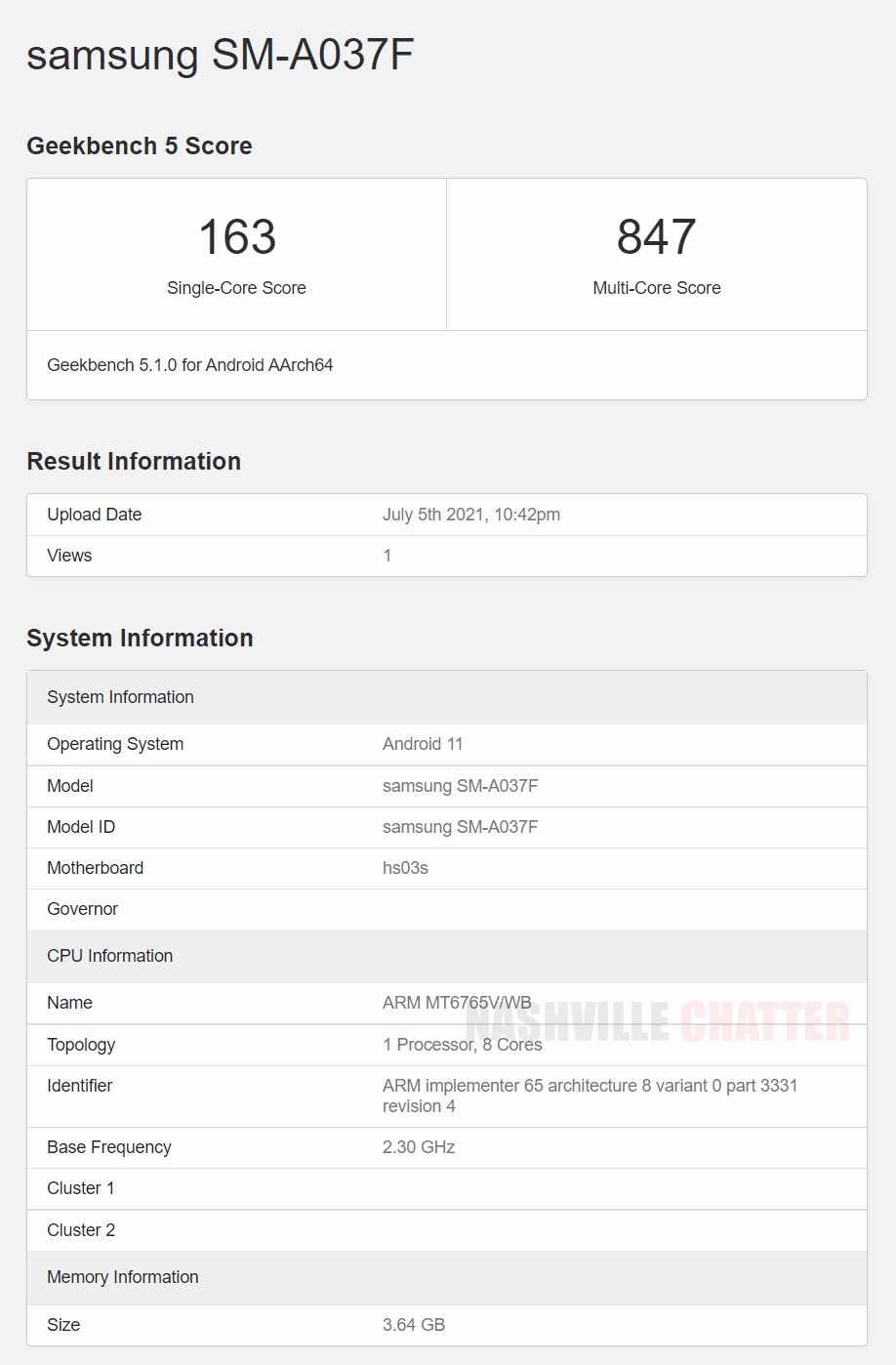 Samsung Galaxy A03s Geekbench