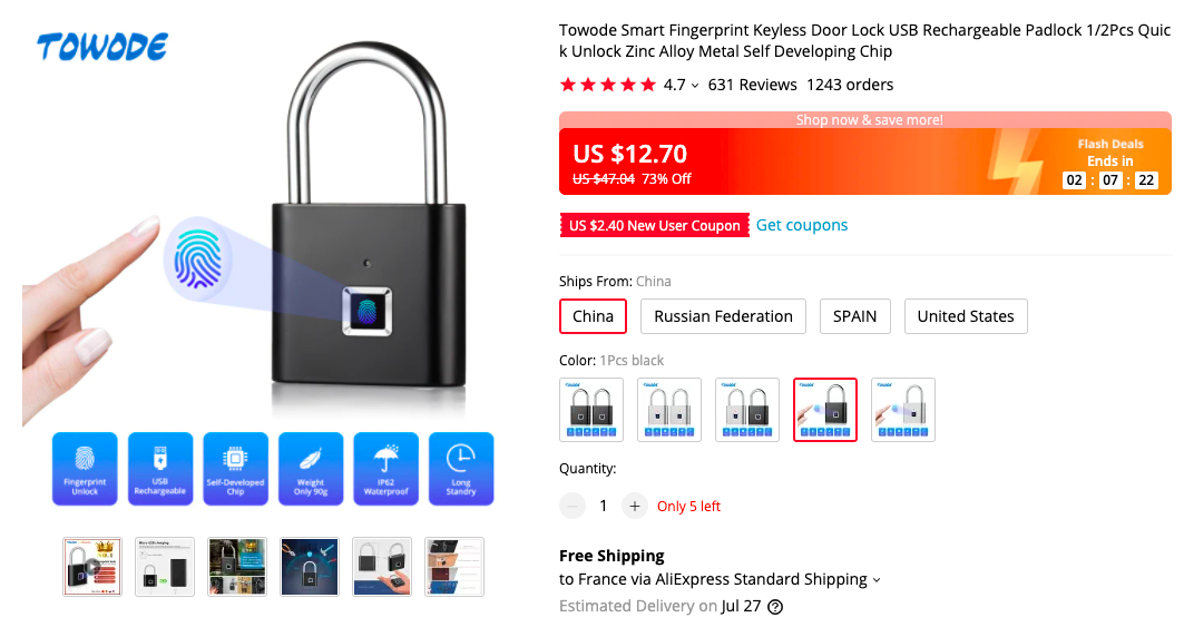 Towode Smart Fingerprint Lock