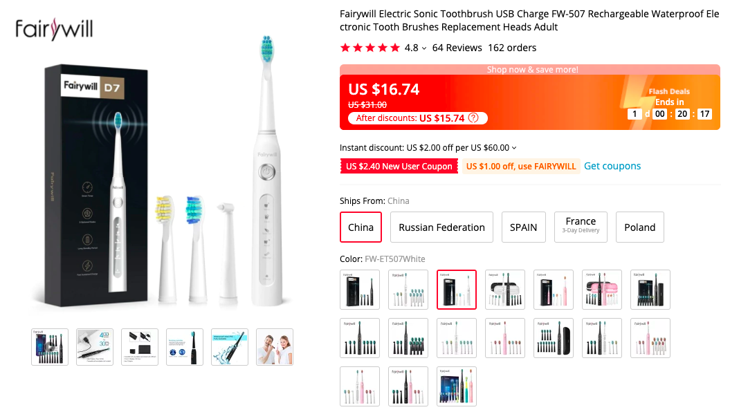 Fairywill FW-507 Sonic Electric Toothbrush