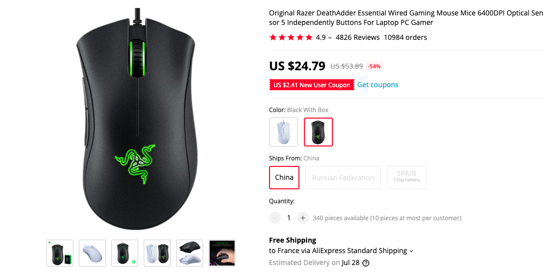 Original Razer DeathAdder Essential Wired Gaming Mouse