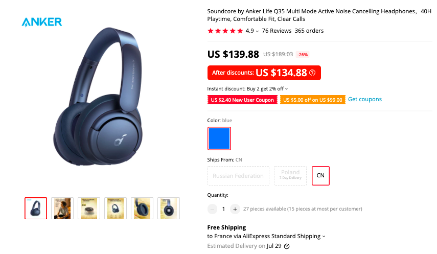 Наушники Беспроводные Soundcore Q35 Купить