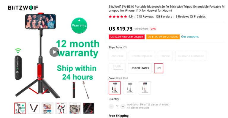 Deal: Get BlitzWolf BW-BS10 Selfie Stick and Tripod for $19 ( Retail