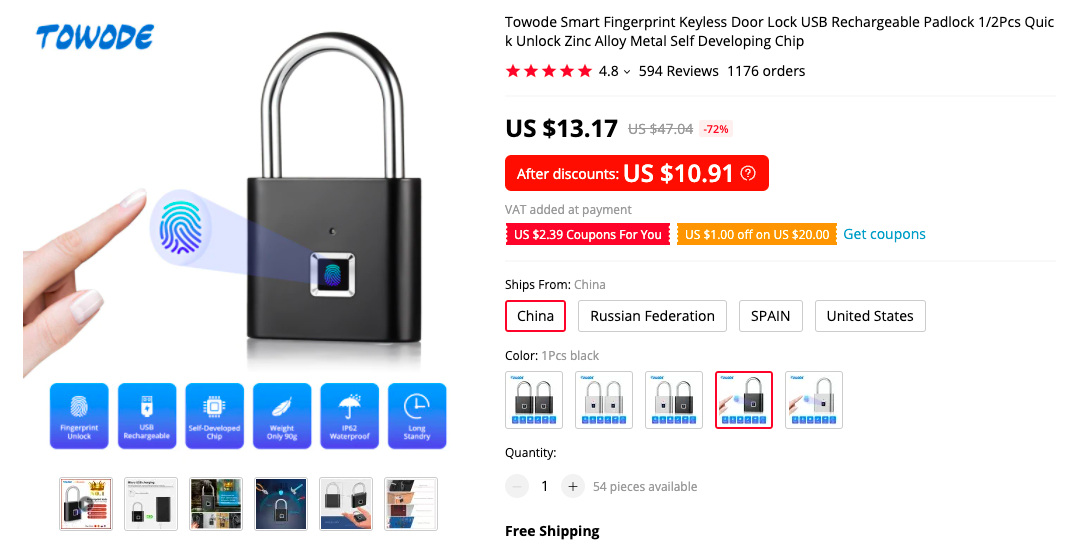 Towode Smart Fingerprint Lock 