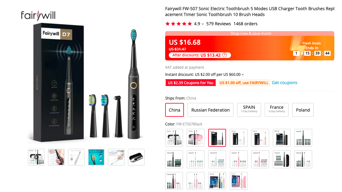 Fairywill FW-ET507 Sonic Electric Toothbrush