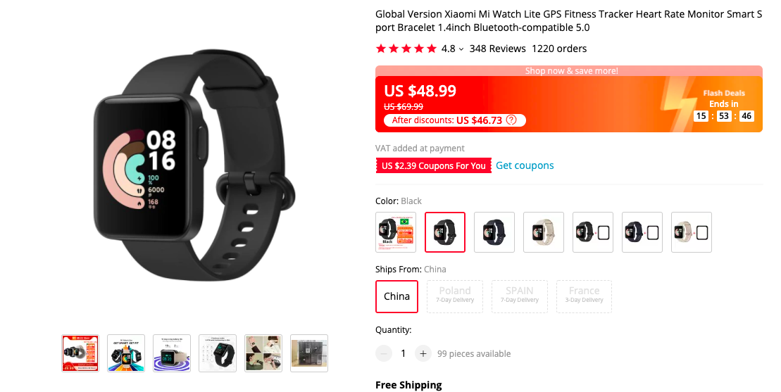 Xiaomi Mi Watch Lite, Global Version