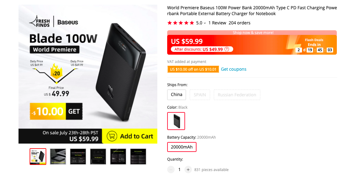 Baseus Blade 100W 20000mAh Power Bank