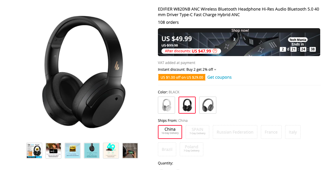 EDIFIER W820NB ANC Wireless Headphone