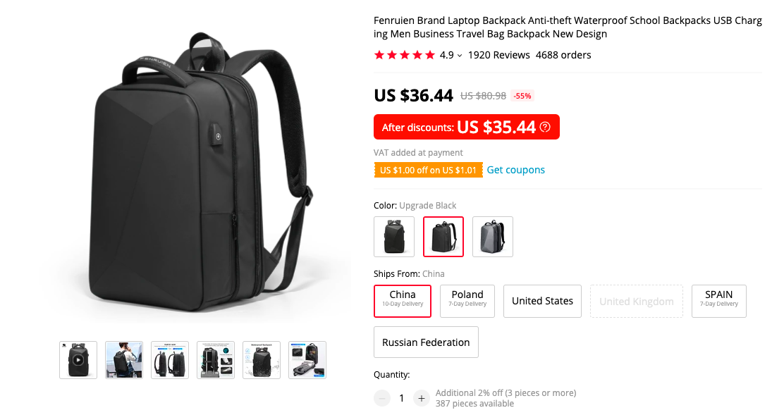  Fenruien Hardshell Anti-theft Backpack