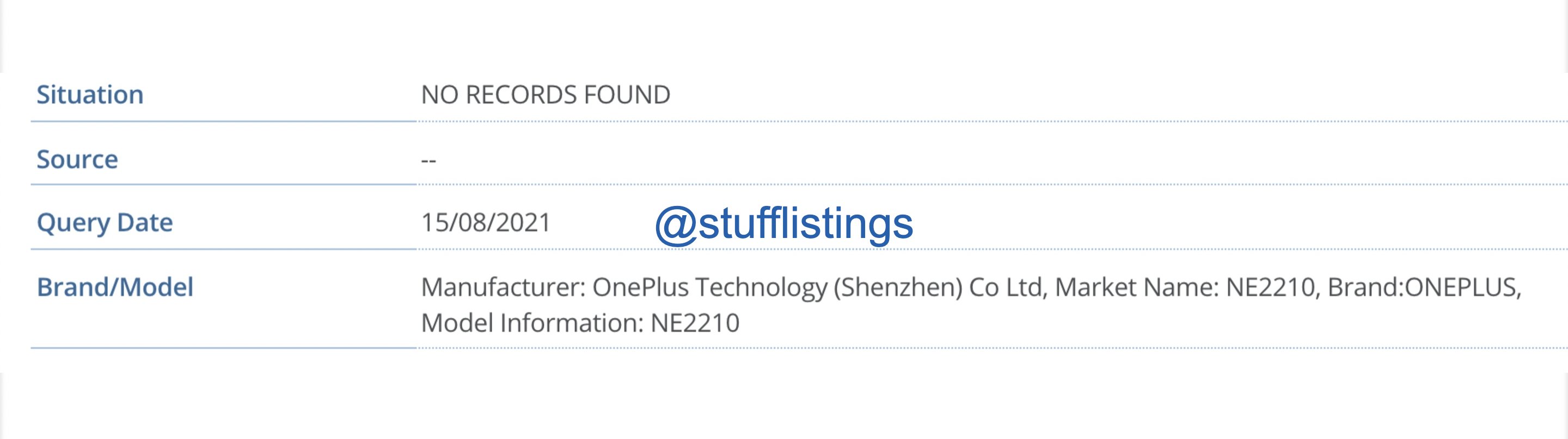 OnePlus NE2210 IMEI Database Listing