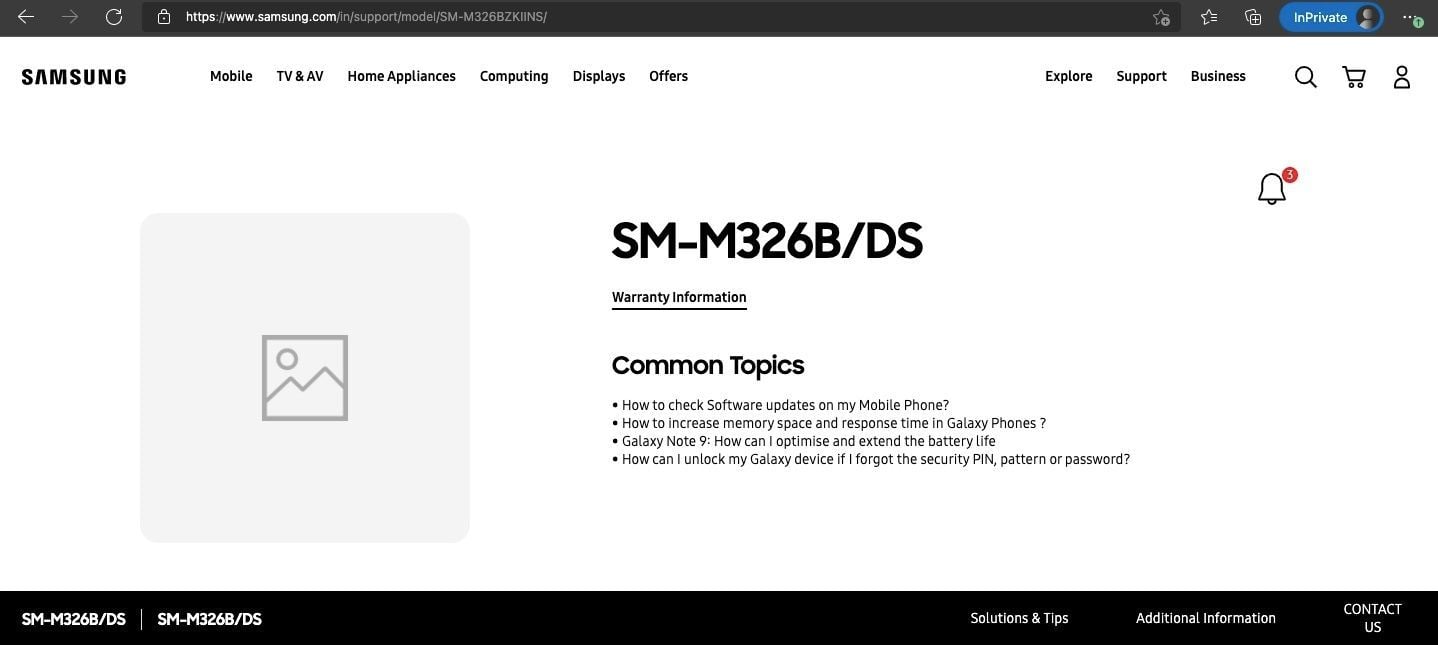 Samsung Galaxy M32 5G support page screenshot
