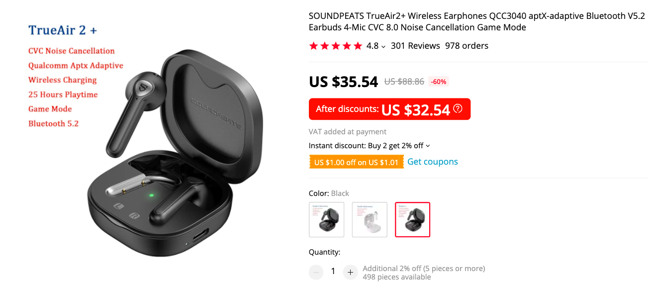 SoundPEATS TrueAir2+ Wireless Earphone