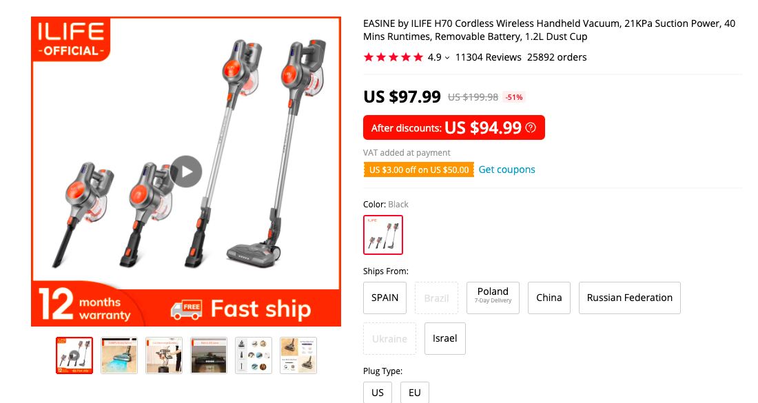 ILife H70 Cordless Stick Vacuum Cleaner