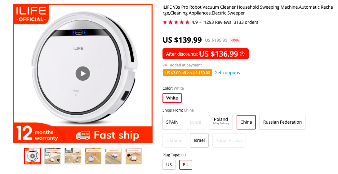 ILIFE V3s Pro Robot Vacuum Cleaner