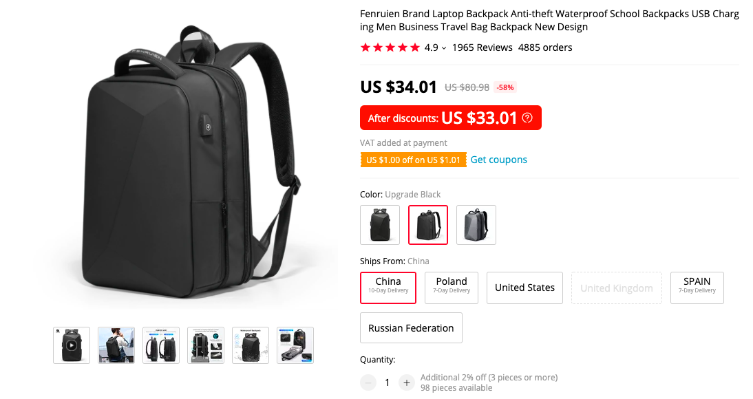 Fenruien Hardshell Anti-theft Backpack