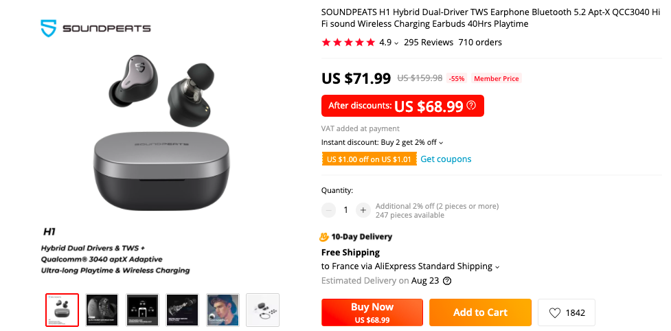  SOUNDPEATS H1 Earphone