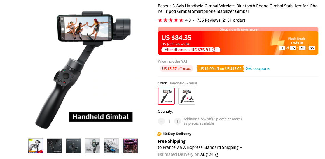  Baseus Control Hand Held 3 Axis Gimbal