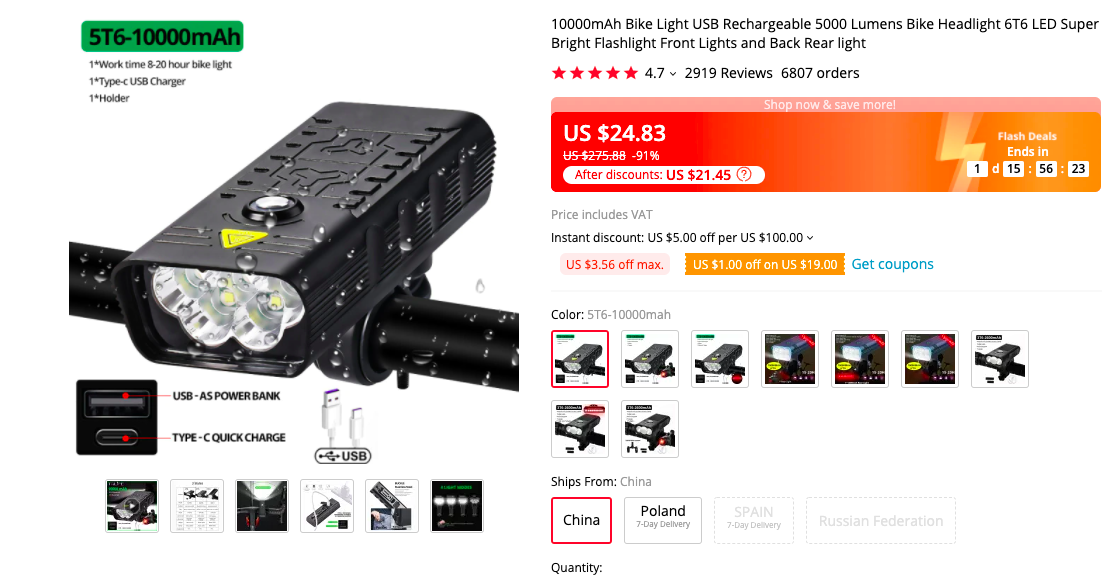 KX6 5T6 Bike Light 10000mAh